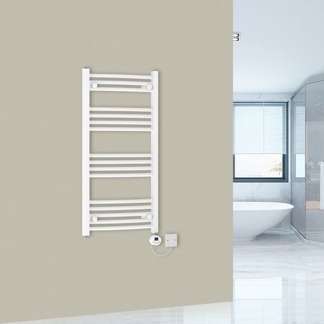 Electric Curved Towel Rail Thermostatic LCD White 1000x500mm (1/5)