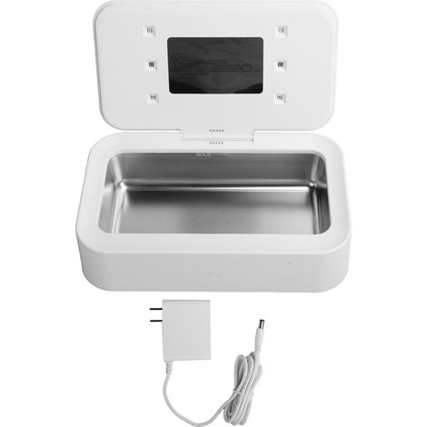 Nettoyeur ultrasonique 3en1 boîte UVC Chargeur sans fil pour téléphone 100240V Blanc US (1/5)