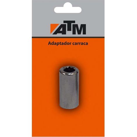 Adattatore a cricchetto del marchio ATM con attacco quadrato da 1/2" e attacco esagonale da 5/16" x 32 mm.