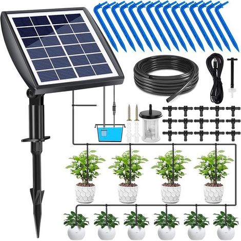 Solarbetriebenes Bewässerungssystem, 15 m, automatisches Gartenbewässerungssystem, solarbetriebenes Tropfbewässerungsset mit Wassersensor für Gar (1/5)