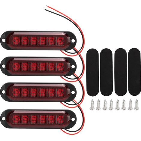 Feux de Gabarit et Feux de Position Latéraux à DEL pour Remorque, Lot de 4 Feux Latéraux de Camion Haute Luminosité 90 Lm IP65 étanche 6 LED Flash D'urgence pour Camion 12‑24 V(rouge). (1/5)