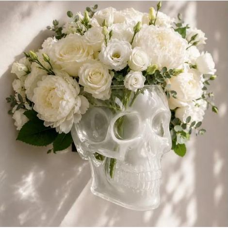 Vase mural gothique en forme de crâne, jardinière suspendue, décoration gothique pour la maison, ornement pour fleurs, blanc (1/3)