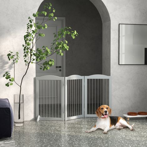 Cancelletto di sicurezza per cani per scale e porte, design pieghevole con supporto autoportante, 154x30x80 cm, grigio