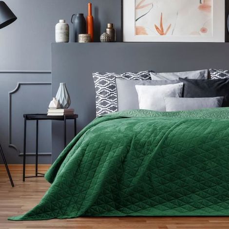 Filiyano-Couverture - MYNE - Laila - Réversible - Microfibre - 240 x 260 cm - Vert bouteille/Vert jade Vert bouteille - Vert jade, Argent, Baie/M (1/4)