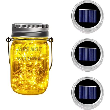 3 Pièces Mason Jar Couvercle 30 LED Lumineuse Solaire Étanche pour Décoration de L'éclairage Intérieur Extérieur Chambre Maison Jardin Noël (1/5)