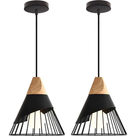 – Lustre suspension vintage cage badminton métal et bois E27 25cm – Plafonnier noir rétro – Éclairage chaleureux intérieur (1/5)