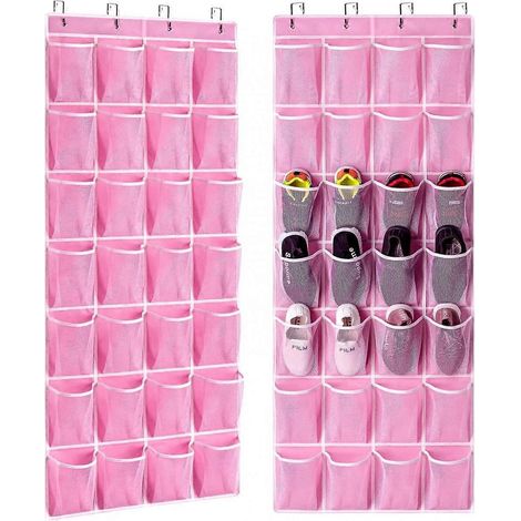 Organisateur de chaussures à suspendre à la porte, lot de 2, avec poches en filet, grande taille 65 x 23 cm (1/5)