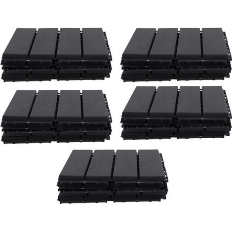 Lot de 30 dalles de terrasse emboîtables, antidérapantes et imperméables, en plastique gris foncé, pour patio ou jardin extérieur. (1/5)
