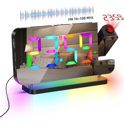 Réveil électronique LED avec veilleuse colorée, radio FM et projection (1/5)