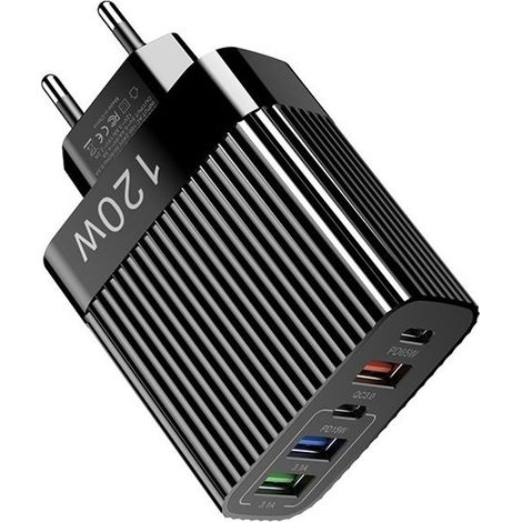 Chargeur mural USB Type-C noir, 120 W, 5 ports, adaptateur de charge rapide PD pour iPhone, Xiaomi, Huawei (1/5)