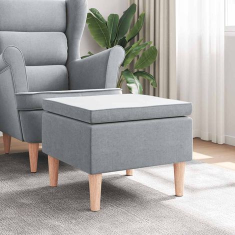 Hocker mit Holzbeinen Hellgrau Stoff