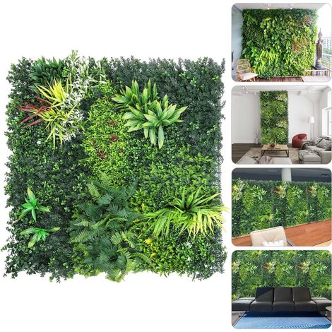 Trintion Artificial Hedge Plant Panels 100 x 100cm Grass Plant Wall Panels Green Privacy Living Wall Fence Screening Home Garden Spring Leaf Backdrop for Indoor Outdoor UV Stable Decoration Type B