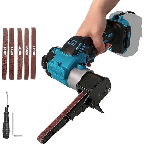 Cordless Belt Sander Compatible with 18V Battery, 0-13000RPM 360° Adjustable Brushless Belt with 20 Sanding Belts for Wood, Metal, Plastic (Blue) (1/5)