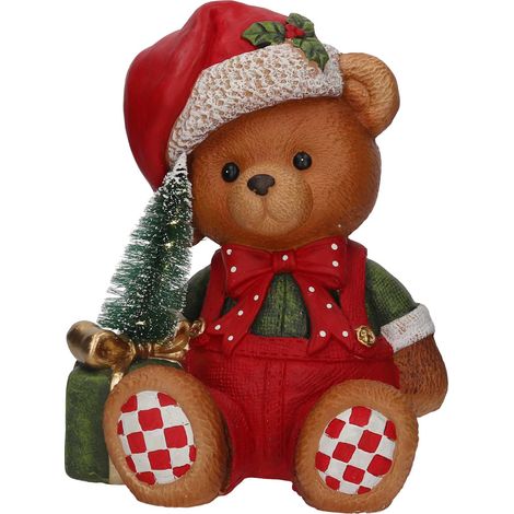 Orso resina con salopette rosso con led 29,8x24,4h37,7cm Peraga Christmas