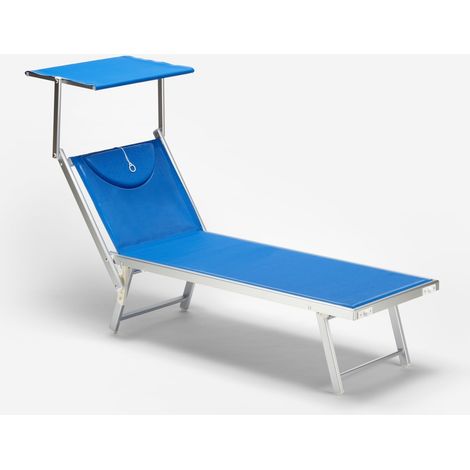 Tumbona plegable de aluminio con parasol para playa - Santorini - Azul Marino