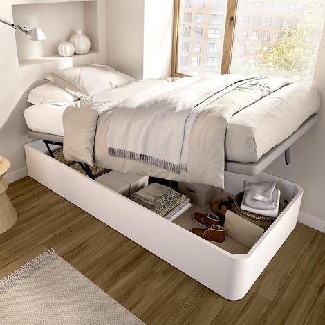 Einzelbett Arkade, mit Stauraum, Matratzengröße 90x190 cm, abgerundete Ecken, Stoffbezug, Weiß (1/5)