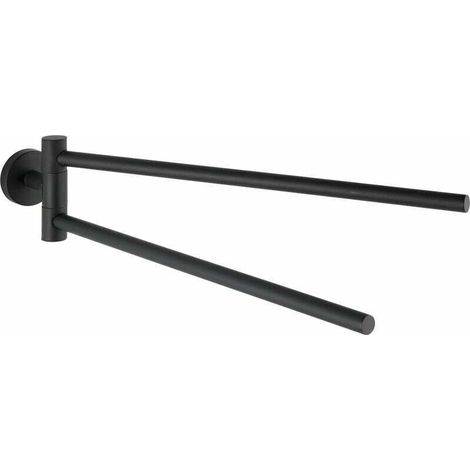 Porte Serviette Salle de Bain mural, Barre porte-serviettes mural avec 2 bras mobiles, Acier Inox, 5,5x9x43 cm, Noir mat