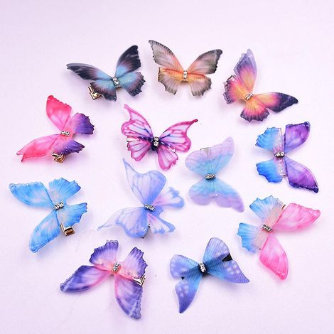 un Ensemble De 12 Pinces Cheveux Papillon En Tulle Tridimensionnel Double Couche Super Fe Fille Bec De Canard Pince Ensemble De Coiffure (1/5)