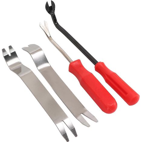 Ensemble de 4 outils pour le démontage des panneaux de garniture audio, comprenant un outil de levier pour les panneaux de porte d'autoradio et des accessoires pour véhicules et bateaux. (1/5)
