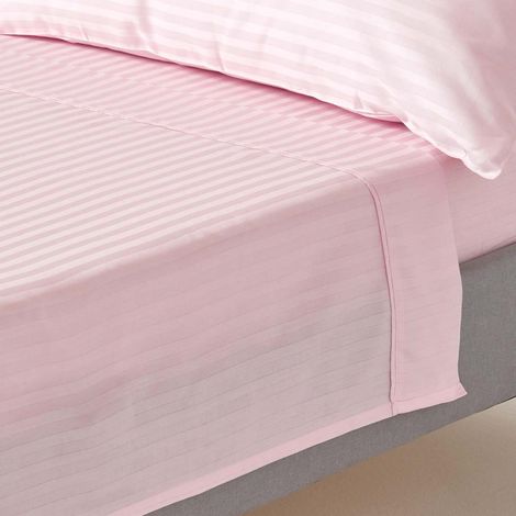 HOMESCAPES Pink Egyptian Cotton Satin Stripe Flat Sheet 330 Thread Count, Double - Pink