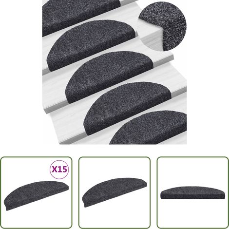 Tapis antidérapant - Tapis d'escalier autocollants 15 pièces 65 x 21 x 4 cm Gris foncé Demi-rond Grand (1/5)