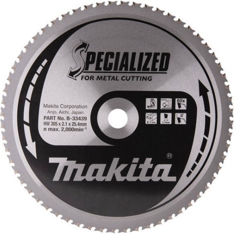 Makita – Lame de scie circulaire 305mm 60T B33439 – Pour acier doux – Alésage 25,4mm – Découpe rapide et propre