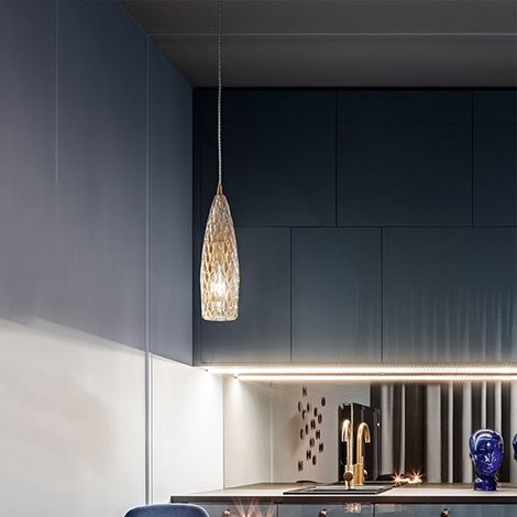 Sospensione Contemporanea Flut Metallo Oro Vetro Ambra 1 Luce E27 (1/4)