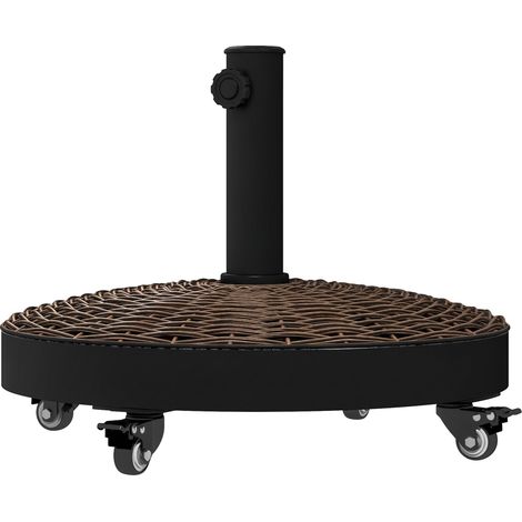 Pied de parasol rond à 4 roues avec freens, en acier et résene, Ø52 x 41 cm, bronze et noir, idéal pour stabiliser votre parasol de jardin ou de balcon, adapté à une utilisation extérieure résistan... (1/5)