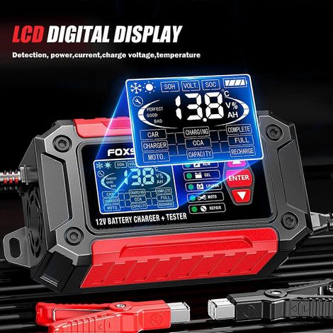 FOXSUR 12V 6-Ampere Batterieladegerät & -tester für Motorrad Auto