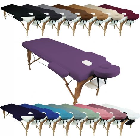 Housse de table de massage éponge violet – Kit complet 4 pièces – Ajustement pour tables 175-190cm – Lavable à 30° – Vivezen