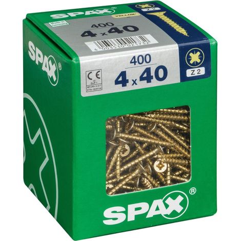 Set di 400 viti in acciaio a testa svasata pozidriv SPAX, Diam.4 mm x L.40 mm SPAX