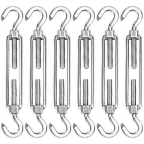M5 Tendeur Cable Acier Inoxydable, Lot de 6 Tendeur de Fil Crochet et Crochet Réglable Heavy Duty Tension Hook & Hook pour Corde Cable Fil à Linge, Grillagefor Sun Shade Installation (1/4)