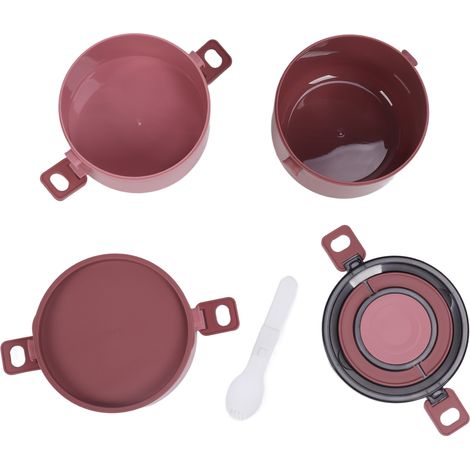 2200 ml Lunchbox mit drei herausnehmbaren Fächern, rundes und tragbares Bento-Format, ideal für Zuhause, Büro, Picknicks und Studenten (rot). (1/5)