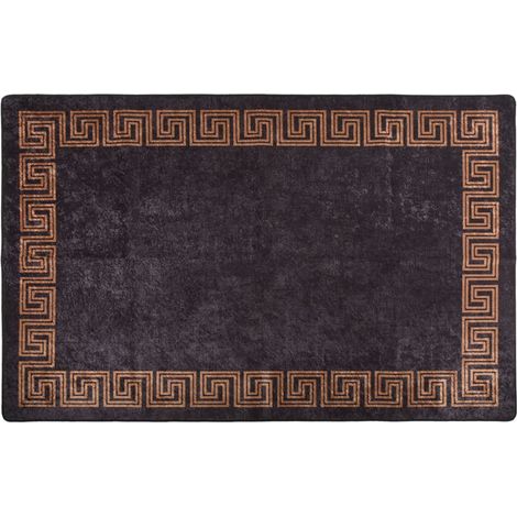 Teppich,Wohnzimmer Teppiche,Fußmatte Waschbar 80x150 cm Schwarz und Golden Rutschfest VESS977620 BonneVie (1/5)