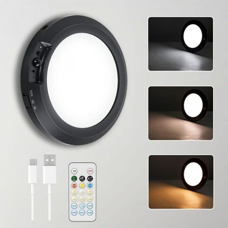 Plafonnier à piles avec télécommande, détecteur de mouvement sans fil rechargeable pour intérieur, intensité variable en continu, 3 couleurs (1/5)