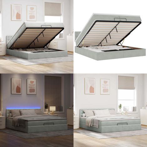 Struttura Letto Pouf con Materassi 200x200 cm Velluto - Materasso a molle insacchettate - Letto con luci LED