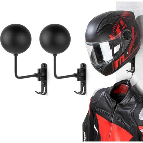 Support Mural pour Casque de Moto, Porte Casque pour Vélo et Moto Pivotant à 180° avec 2 Crochets, pour Accrocher Chapeaux, Manteaux et Clés (1/5)