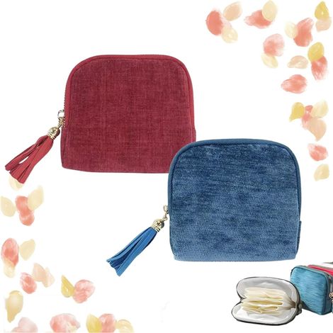 Zweiteilige Reise-Schmuckorganizer-Taschen, Mini, weich, faltbar, mit mehreren Fächern, für Ohrringe und Ringe (rot und blau). (1/4)