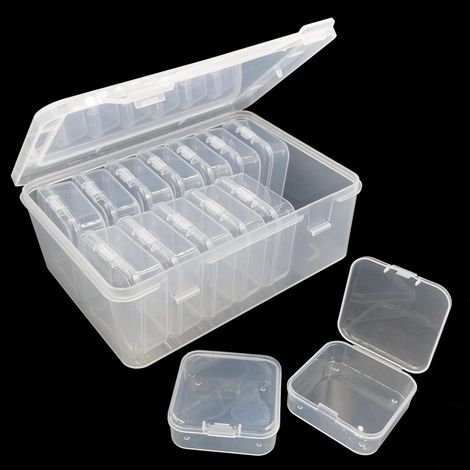 14 Pieces Small Storage Box with Lid, Clear Plastic Box and 1 Large Rectangular Plastic Storage Box for Beads, Jewelry, Small Items, Classification (1/5)