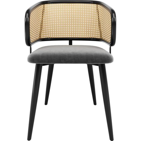 Chaise Salle à Manger - Dossier Rotin - Coussin Velours Respirant - Moderne et Confort - Restaurant Salon Café (1/5)