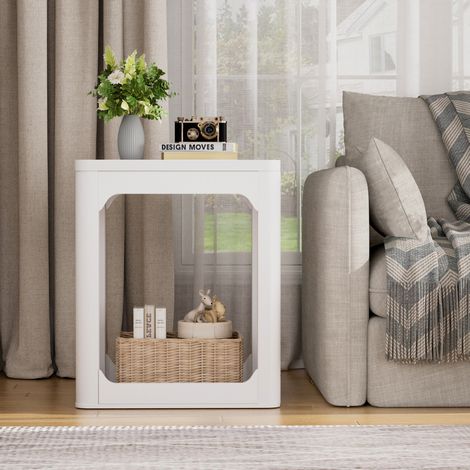 Tavolino d'appoggio 50 x 40 x 60 cm bianco, a due livelli, MDF, 2 pezzi MEUBLIV (1/5)