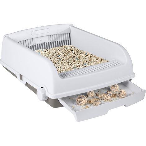 Caja de arena semiautomática para gatos con cajón y pala