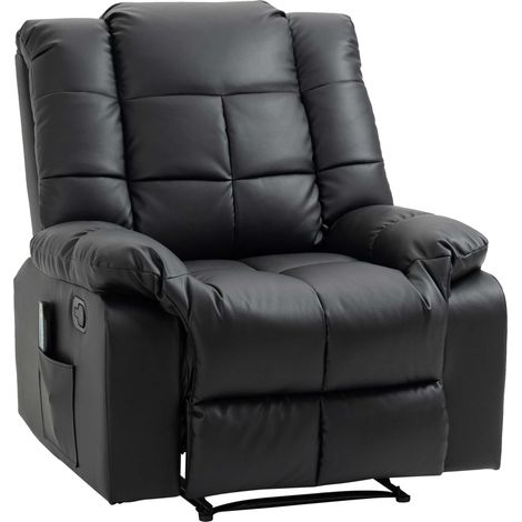 Fauteuil massage électrique similicuir bois acier noir 94x99x99 cm, fauteuil relax premium salon chambre télécommande confort (1/5)