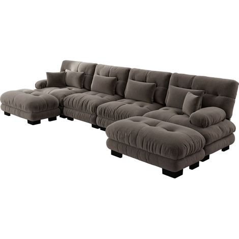 Canapé d'angle modulaire en chenille vintage marron avec ottoman amovible, 4 places (1/5)