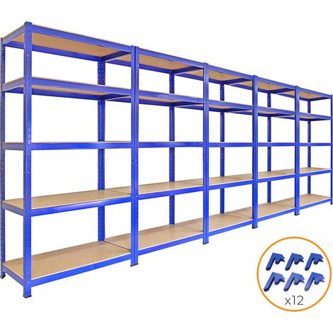 5 Estanterías T-Rax de Acero Sin Tornillos Azules 90cm x 45cm x 180cm