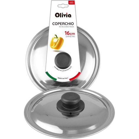 Couvercle pour poêle ou casserole en acier inoxydable - 16/18/20/22/24/26/28/30 cm - Couvercle rond universel avec bouton pour poêles de cuisine - Lavable au lave-vaisselle - 16 cm (1/5)
