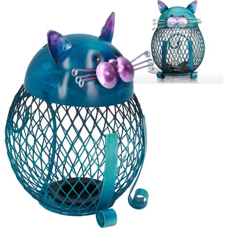 Tirelire chat, décoration animale, tirelire en fer forgé faite main (1/5)