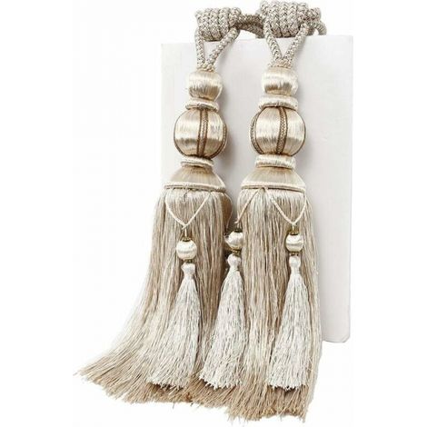 1 Pair Beige Handmade Rope Curtain Tiebacks with Tassels for Window Curtains Drape Rope for Home Office Decoration (1/5)