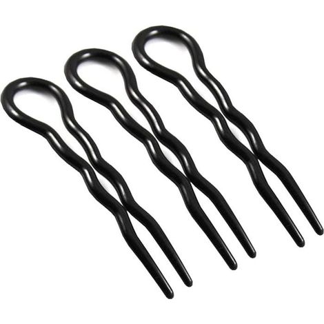 Lot de 3 pinces à cheveux en forme de U en plastique noir long de 3,34 pouces pour tresses et styler