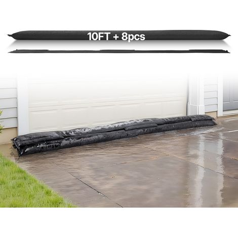 Barrière Anti-inondation Activée par l'Eau, Sacs d’Inondation Lot de 8PCs 305x21 cm, Barrière Absorbante l’Eau Réutilisable, Dispositif de Protection pour Porte, Sous-sol, Garage (1/5)